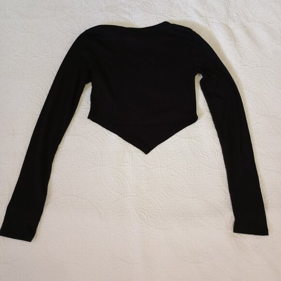 Just Polly Top XS Black Ribbed Long-Sleeve Asymmetrical Hem Womens - Picture 3 of 5